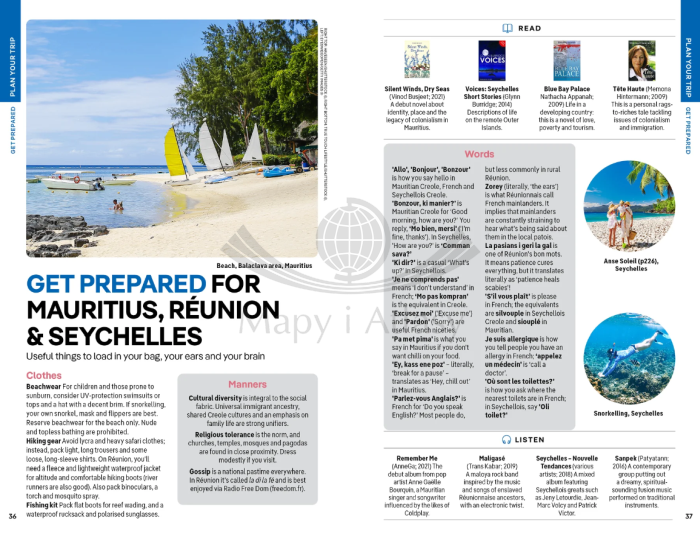 Mauritius, Reunion & Seychelles / Seszele. Przewodnik wydawnictwa Lonely Planet. Przykładowe strony 3