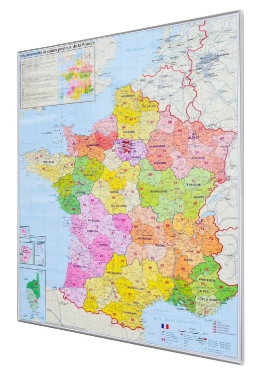 Francja 1:1 000 000. Mapa administracyjna. Kody pocztowe. Rama alu SLIM