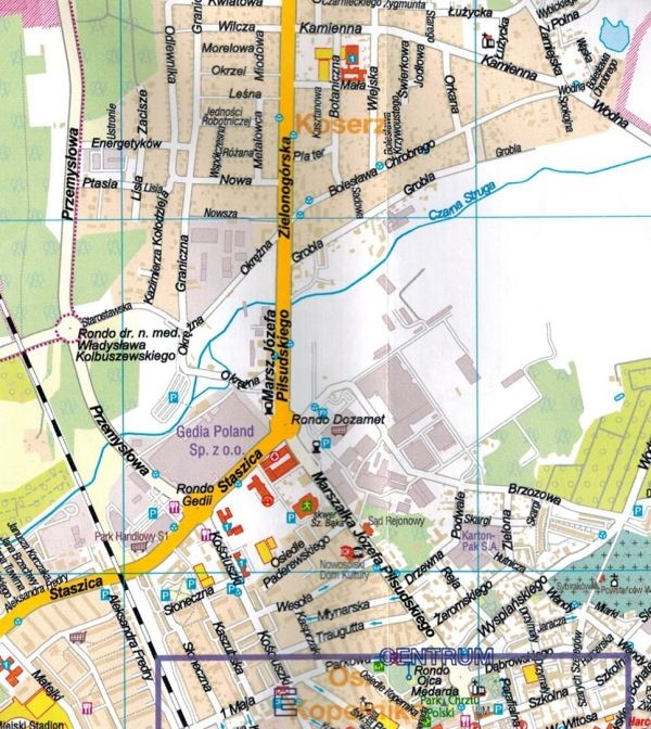Nowa Sól 1:15 000 / 1:10 000. Mapa turystyczna / plan miasta wydawnictwa Sygnatura. Fragment