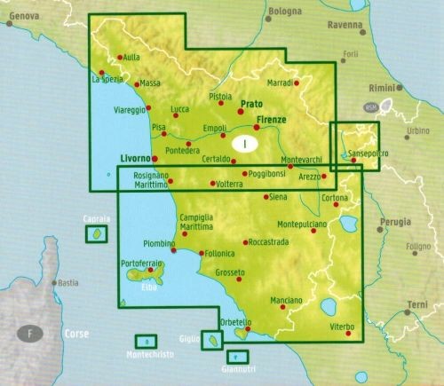 Toskania. Florencja. Mapa samochodowo-turystyczna wydawnictwa Freytag & Berndt. Zasięg