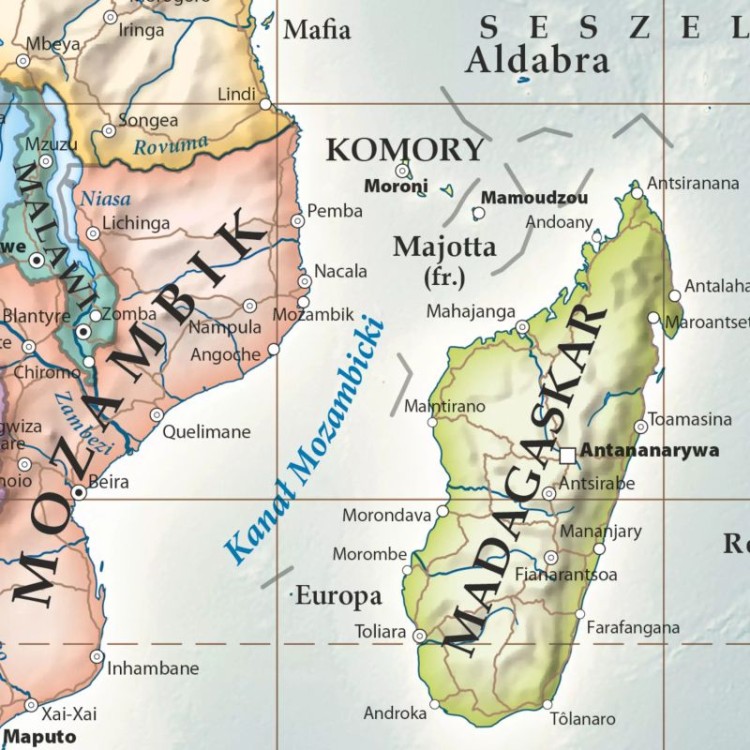 Świat 1:21 200 000. Mapa ścienna polityczna, stylizowana. Fragment 3