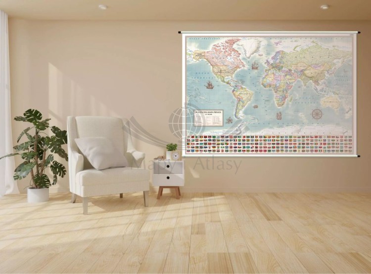 Świat 1:21 200 000. Mapa ścienna polityczna, stylizowana. Przykład aranżacji