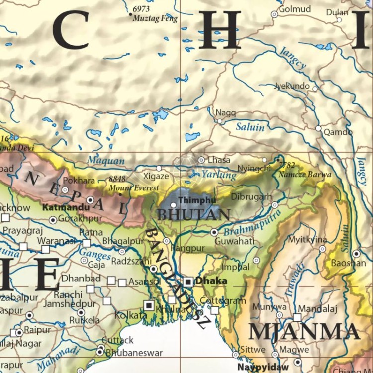 Świat 1:21 200 000. Mapa polityczna, stylizowana. Wersja do wpinania. Fragment 2