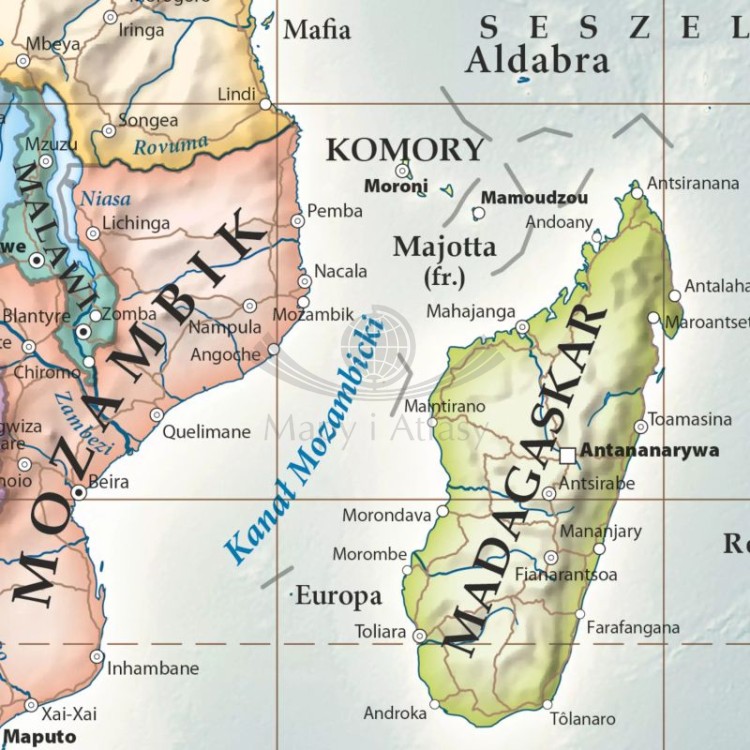 Świat 1:21 200 000. Mapa polityczna, stylizowana. Wersja do wpinania. Fragment 3