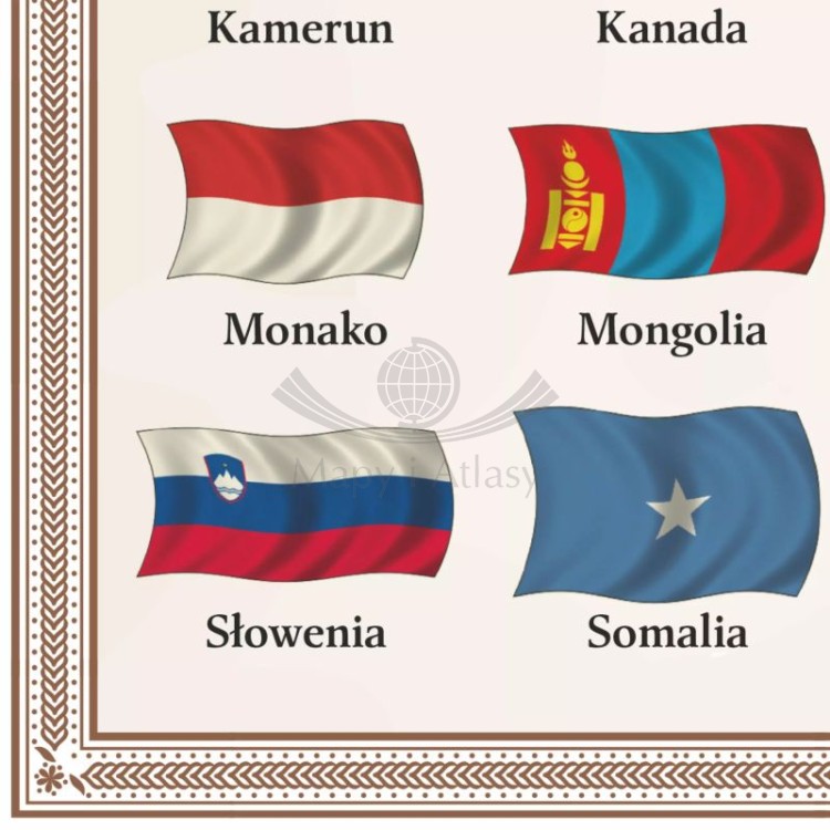 Świat 1:21 200 000. Mapa polityczna, stylizowana. Wersja do wpinania. Fragment 4