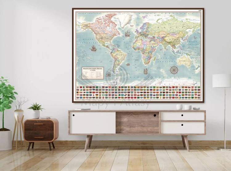 Świat 1:21 200 000. Mapa polityczna, stylizowana. Wersja do wpinania. Przykład aranżacji