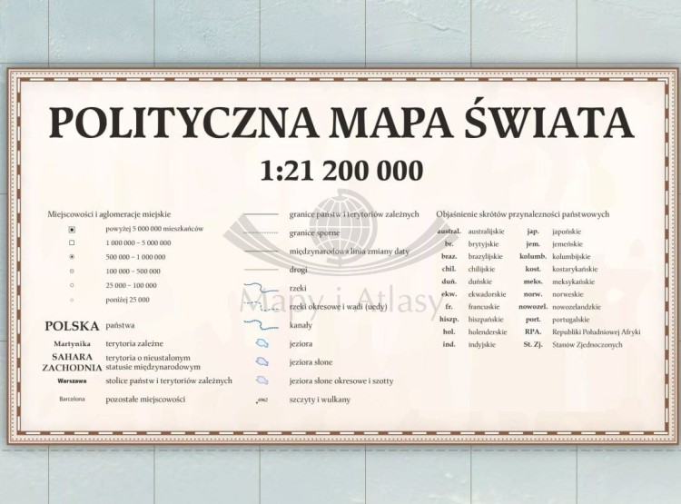 Świat 1:21 200 000. Mapa polityczna, stylizowana. Wersja magnetyczna. Legenda
