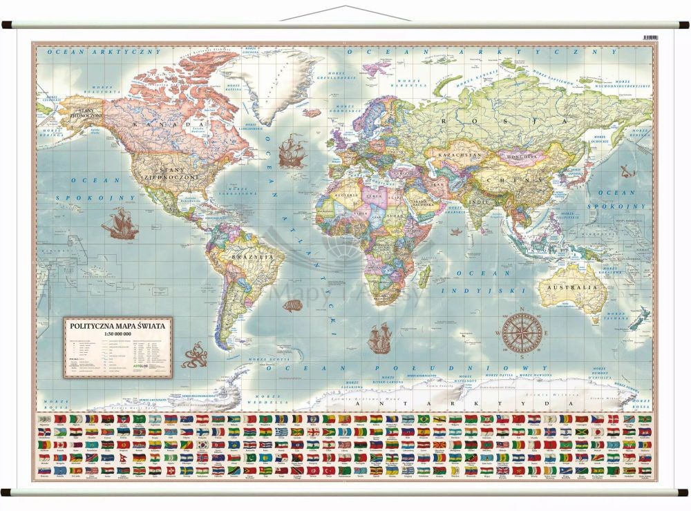 Świat 1:30 000 000. Mapa ścienna polityczna, stylizowana