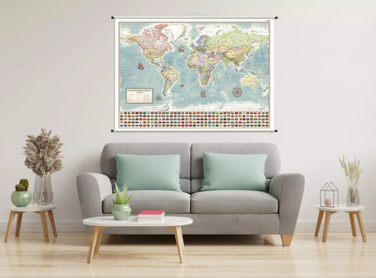 Świat 1:30 000 000. Mapa ścienna polityczna, stylizowana. Przykład aranżacji
