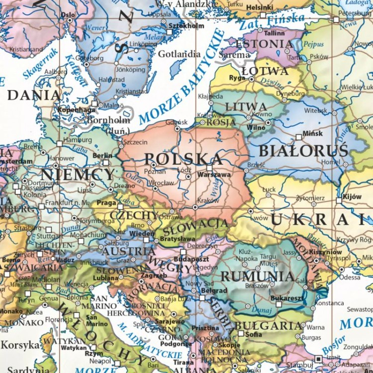Świat 1:30 000 000. Arkusz, mapa ścienna polityczna, stylizowana. Fragment 1