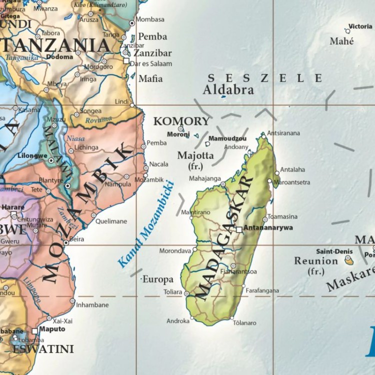 Świat 1:30 000 000. Arkusz, mapa ścienna polityczna, stylizowana. Fragment 2