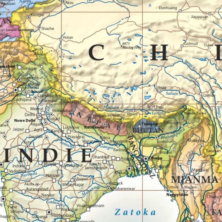 Świat 1:30 000 000. Mapa polityczna, stylizowana w ramie drewnianej. Fragment 3