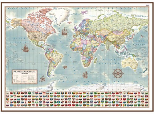 Świat 1:30 000 000. Mapa polityczna, stylizowana. Wersja do wpinania