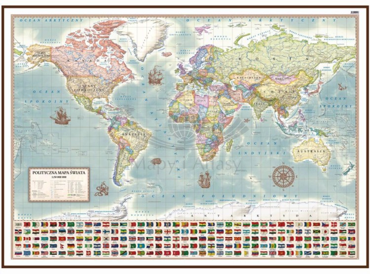 Świat 1:30 000 000. Mapa polityczna, stylizowana. Wersja do wpinania