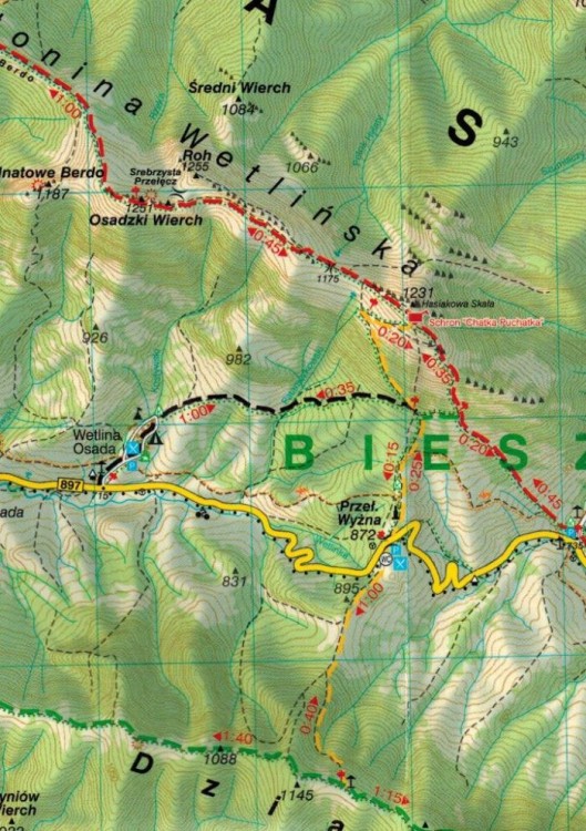 Bieszczady 1:100 000 / Bieszczadzki Park Narodowy 1:50 000. Laminowana mapa turystyczna wydawnictwa WiT. Fragment 1