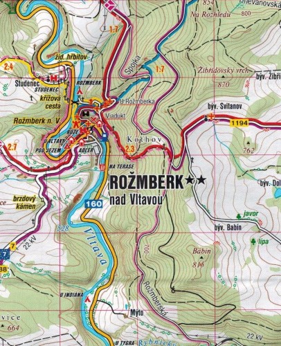Góry Nowohradzkie / Novohradske Hory, Kaplice. Mapa turystyczna 442 wydawnictwa Shocart. Fragment 1