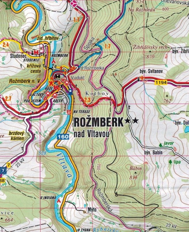 Góry Nowohradzkie / Novohradske Hory, Kaplice. Mapa turystyczna 442 wydawnictwa Shocart. Fragment 1