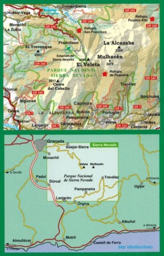 Park Narodowy Sierra Nevada, La Alpujarra. Mapa turystyczna. Zasięg