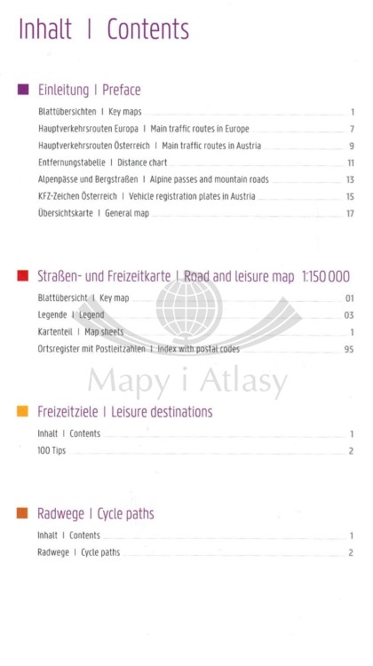 Austria 1:150 000. Atlas samochodowy wydawnictwa Freytag & Berndt. Spis treści 1