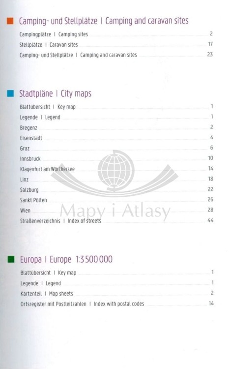 Austria 1:150 000. Atlas samochodowy wydawnictwa Freytag & Berndt. Spis treści 2