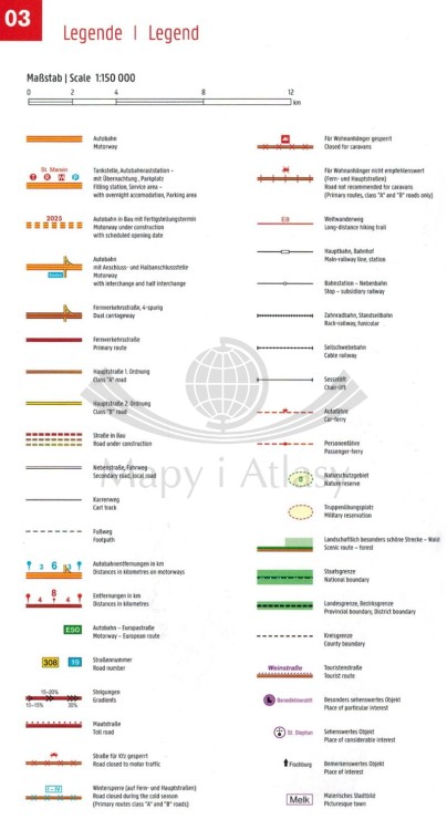 Austria 1:150 000. Atlas samochodowy wydawnictwa Freytag & Berndt. Legenda 1