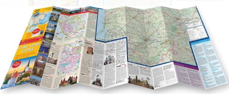 Litwa, Łotwa, Estonia 2 w 1. Laminowana mapa turystyczna + Miniprzewodnik wydawnictwa ExpressMap. Składanie mapy