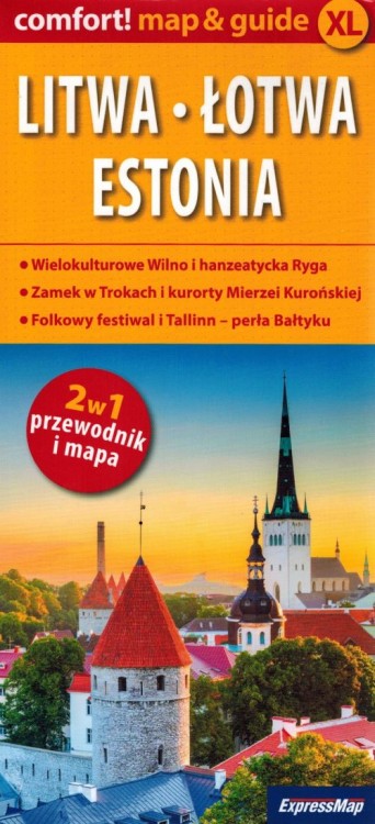 Litwa, Łotwa, Estonia 2 w 1. Laminowana mapa turystyczna + Miniprzewodnik wydawnictwa ExpressMap. Okładka