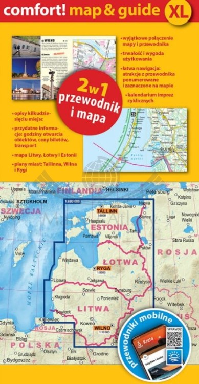 Litwa, Łotwa, Estonia 2 w 1. Laminowana mapa turystyczna + Miniprzewodnik wydawnictwa ExpressMap. Okładka - tył