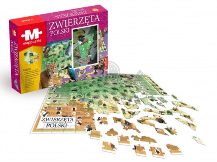 Zwierzęta Polski Mapa fizyczna. Puzzle. Demart