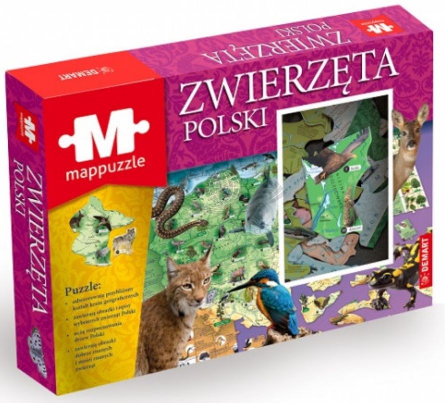 Zwierzęta Polski. Mapa fizyczna. Puzzle. Demart