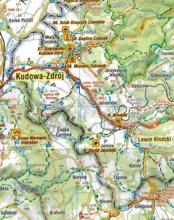 Ziemia Kłodzka 1:100 000. Mapa atrakcji turystycznych wydawnictwa Compass. Fragment 1