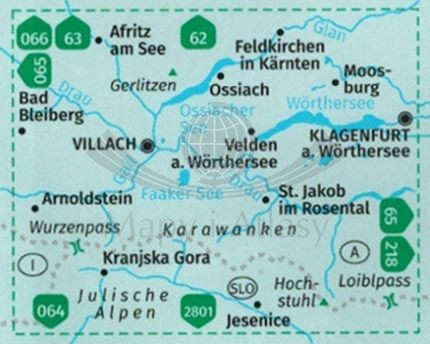 Worthersee, Karawanken West. Wodoodporna mapa turystyczna 61 wydawnictwa Kompass.  Zasięg