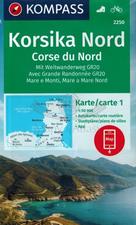 Korsyka, część północna. Zestaw trzech map turystycznych 2250 wydawnictwa Kompass. Mapa 1 - okładka