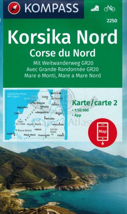Korsyka, część północna. Zestaw trzech map turystycznych 2250 wydawnictwa Kompass. Mapa 2 - okładka