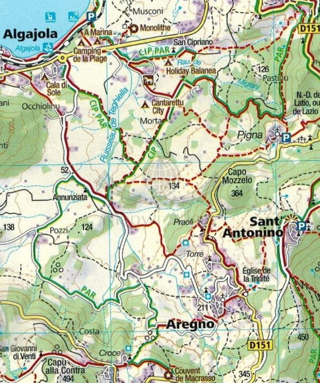 Korsyka, część północna. Zestaw trzech map turystycznych 2250 wydawnictwa Kompass. Mapa 2 - fragment 1