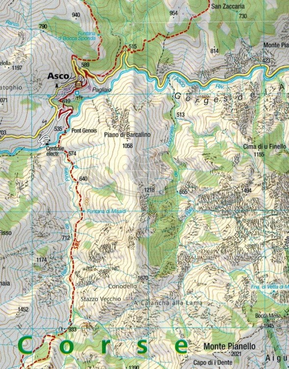 Korsyka, część północna. Zestaw trzech map turystycznych 2250 wydawnictwa Kompass. Mapa 2 - fragment 2