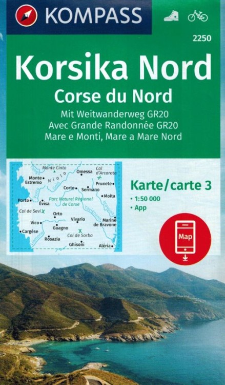 Korsyka, część północna. Zestaw trzech map turystycznych 2250 wydawnictwa Kompass. Mapa 3 - okładka