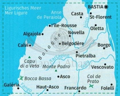 Korsyka, część północna. Zestaw trzech map turystycznych 2250 wydawnictwa Kompass. Mapa 2 - zasięg