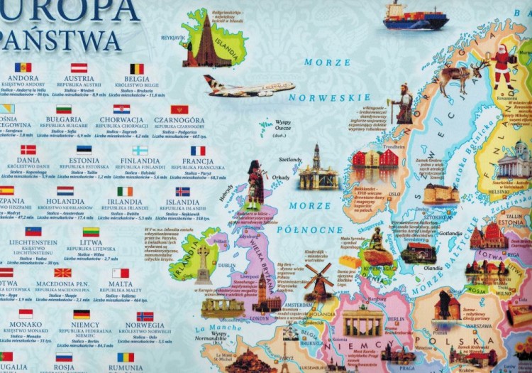 Europa. Mapa Państwa, podkładka na biurko wydawnictwa Demart. Fragment