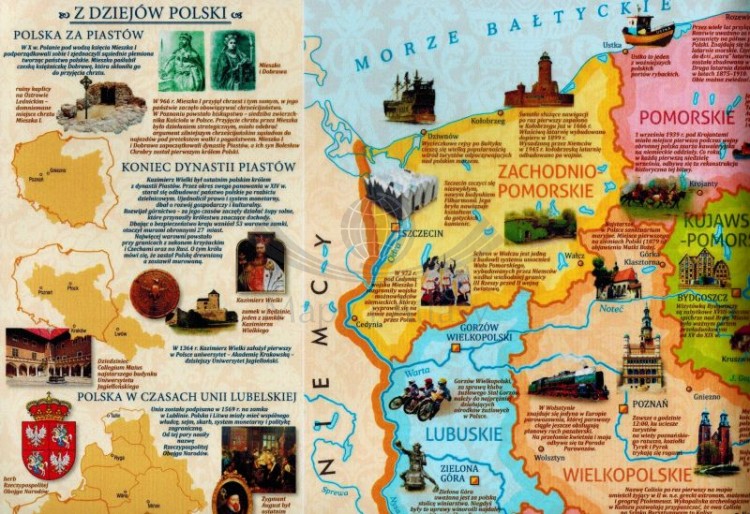 Polska regiony. Mapa historyczna, podkładka na biurko wydawnictwa Demart. Fragment 1