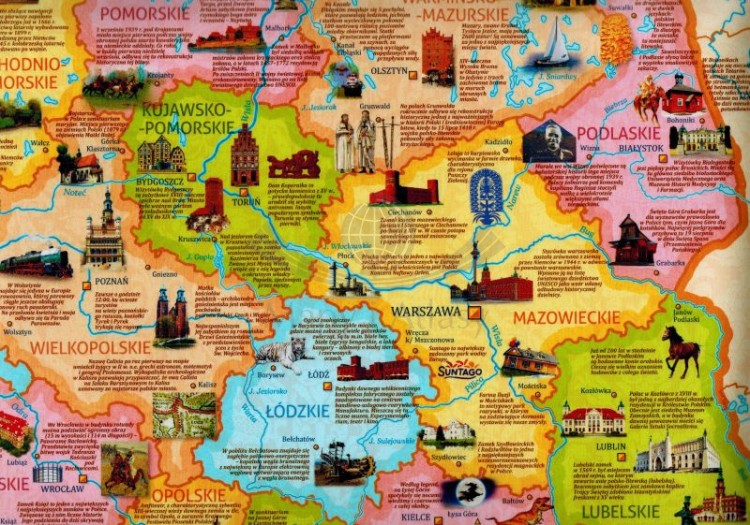 Polska regiony. Mapa historyczna, podkładka na biurko wydawnictwa Demart. Fragment 2