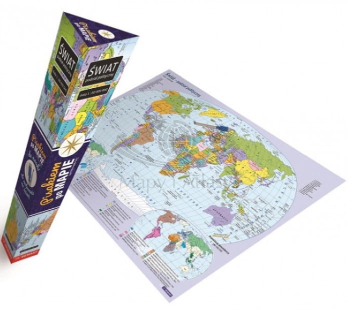Świat. Laminowana mapa polityczna. Pisakiem po mapie wydawnictwa Demart.