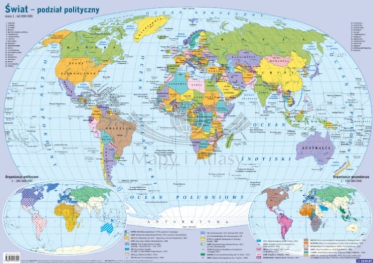 Świat. Laminowana mapa polityczna. Pisakiem po mapie wydawnictwa Demart.