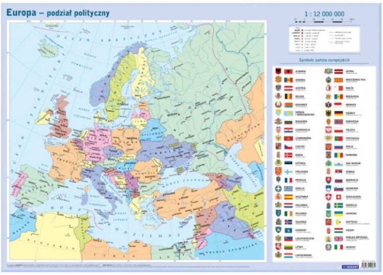 Europa. Laminowana mapa polityczna. Pisakiem po mapie wydawnictwa Demart. Pierwsza strona