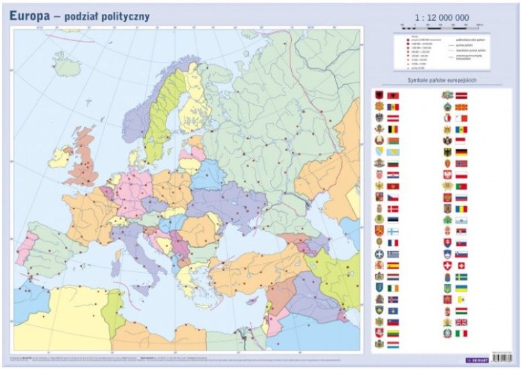 Europa. Laminowana mapa polityczna. Pisakiem po mapie wydawnictwa Demart. Druga strona