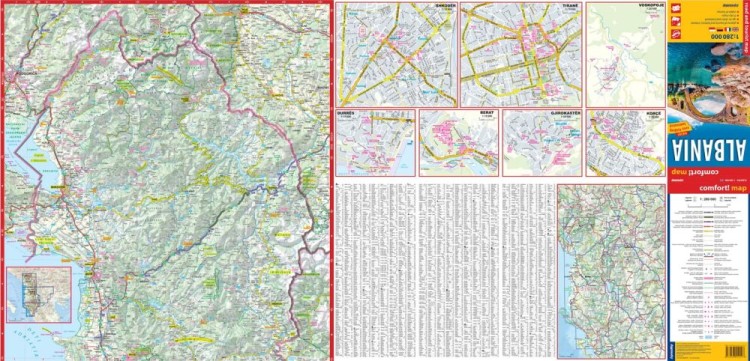 Albania 1:280 000. Laminowana mapa samochodowo-turystyczna wydawnictwa ExpressMap. Pierwsza strona