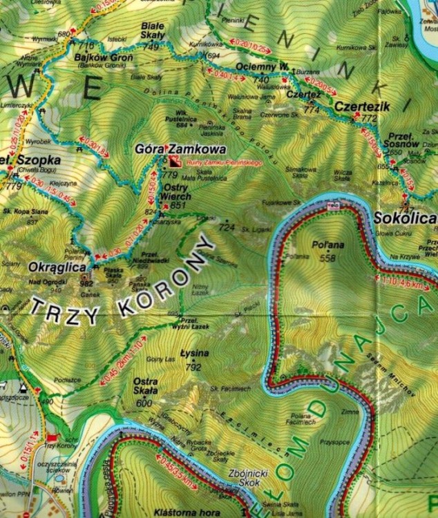 Pieniny od Czorsztyna po Jaworki. Laminowana mini mapa turystyczna wydawnictwa Wit. Fragment  2