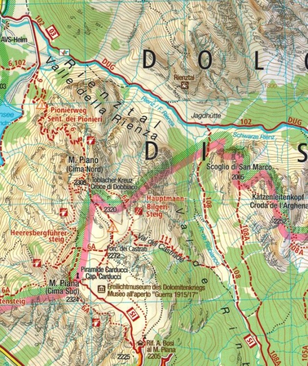Sextner Dolomiten Hochpustertal. Dolomiti di Sesto, Alta Pusteria. Wodoodporna mapa turystyczna 625 wydawnictwa Kompass. Fragment 2