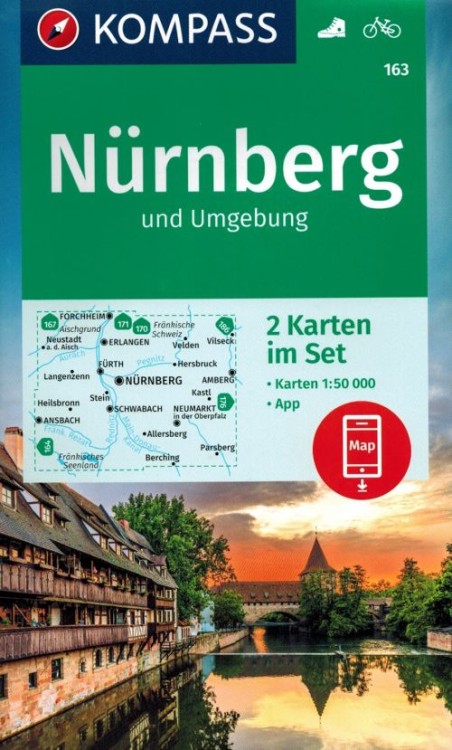 Norymberga i okolice / Nurnberg und Umgebung. Zestaw dwóch map turystycznych 163 wydawnictwa Kompass. Okładka zestawu
