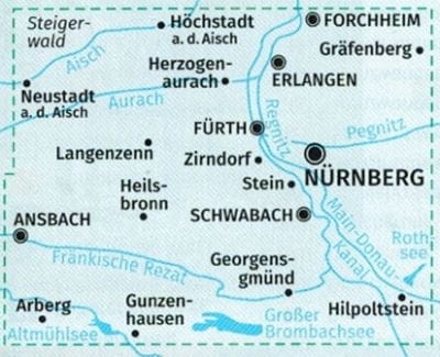 Norymberga i okolice / Nurnberg und Umgebung. Zestaw dwóch map turystycznych 163 wydawnictwa Kompass. Mapa 1 - zasięg